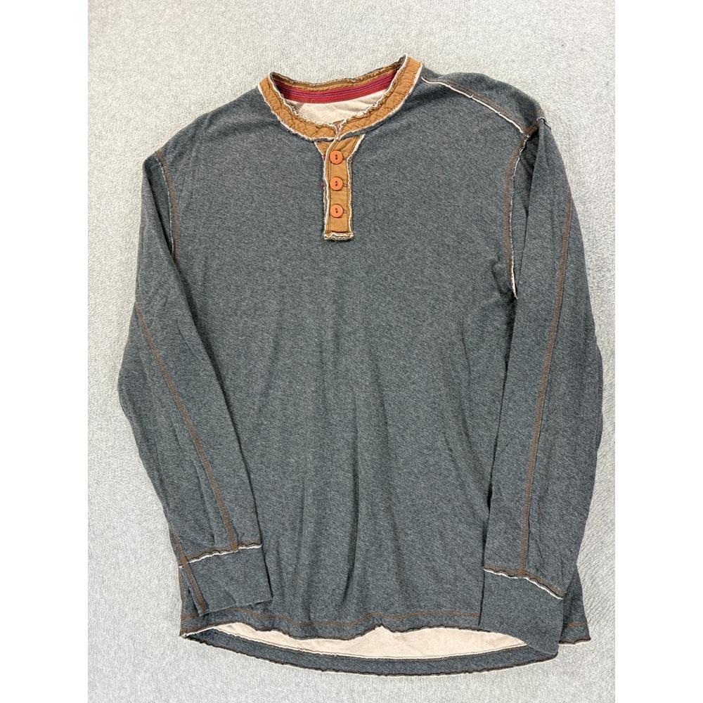 Carbon2Cobalt 100% Cotton Distressed L/S Henley Shirt (Men's Large Tall) Gray